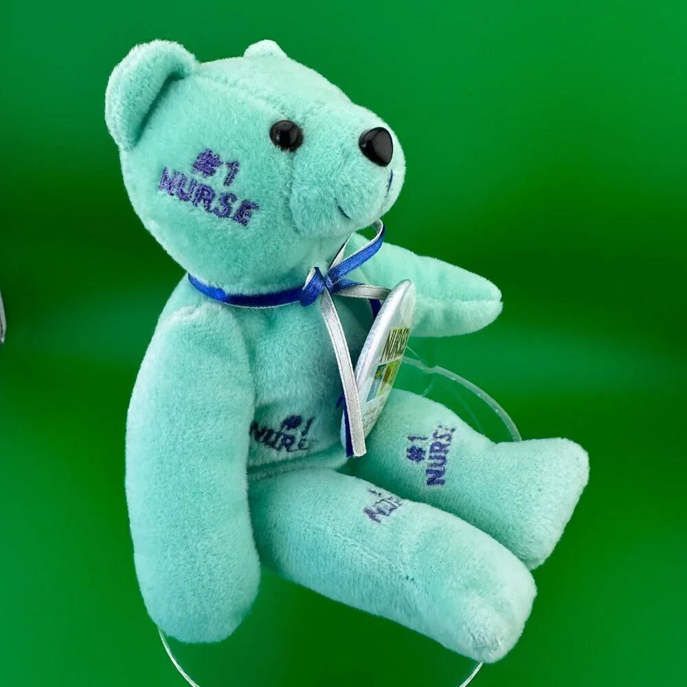BLUE PLUSH BEAR WITH RIBBON AND PIN 
